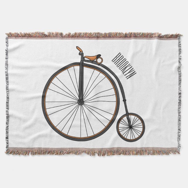 High wheel bicycle cartoon illustration throw blanket (Front)