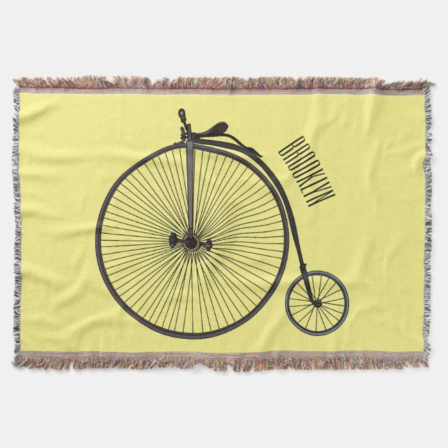 High wheel bicycle cartoon illustration throw blanket (Front)