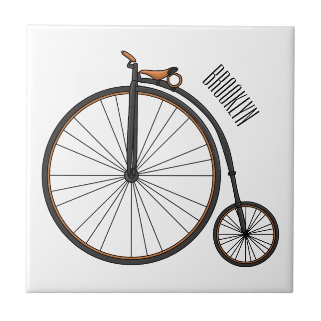 High wheel bicycle cartoon illustration tile (Front)