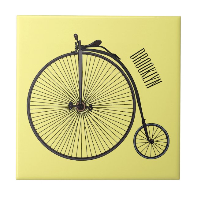 High wheel bicycle cartoon illustration tile (Front)