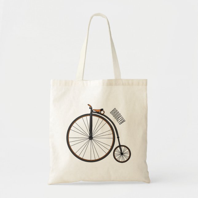 High wheel bicycle cartoon illustration tote bag (Front)