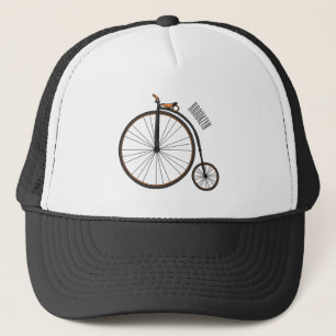High wheel bicycle cartoon illustration trucker hat