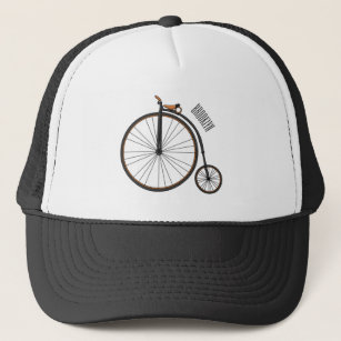 High wheel bicycle cartoon illustration trucker hat