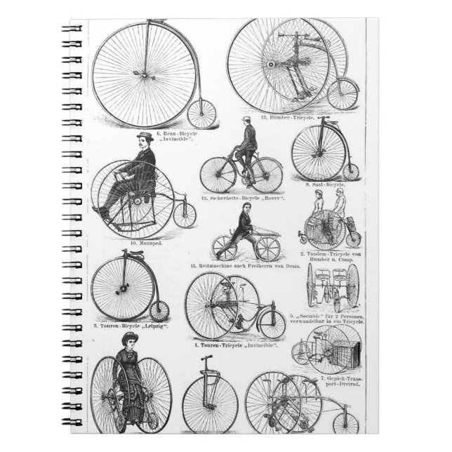 High Wheeler Bicycle Penny Farthing Spiral Notebook (Front)