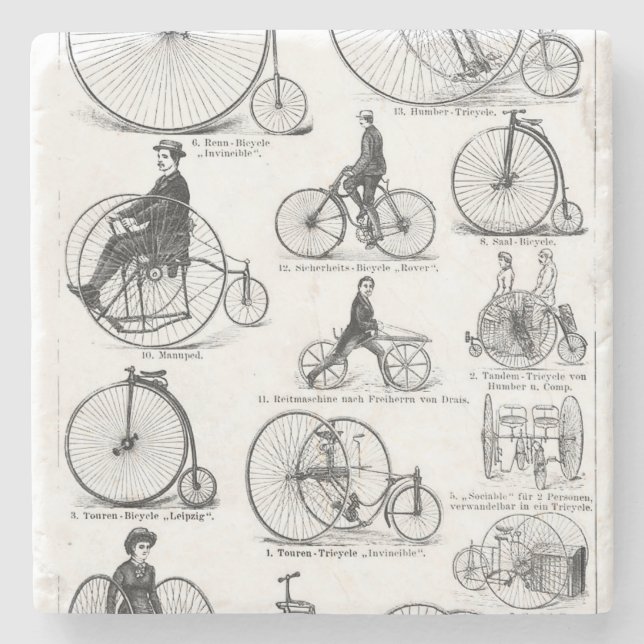 High Wheeler Bicycle Penny Farthing Stone Coaster (Front)