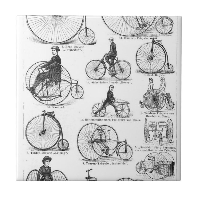 High Wheeler Bicycle Penny Farthing Tile (Front)