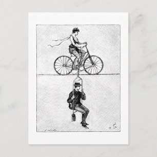 High-wire Bicycle - Vintage Circus Cycling Act Postcard