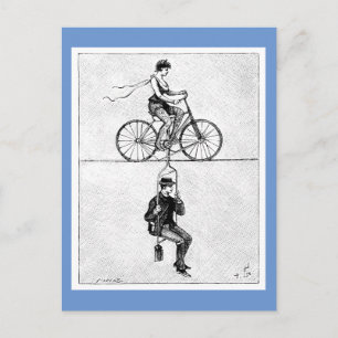 High-wire Bicycle - Vintage Circus Cycling Act Postcard
