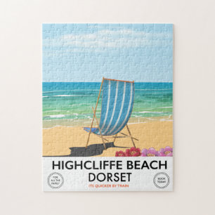 Highcliffe Beach, Dorset vintage train poster Jigsaw Puzzle
