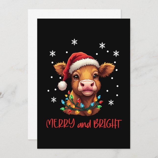 Highland Baby Cow Christmas Lights  Invitation (Front/Back)