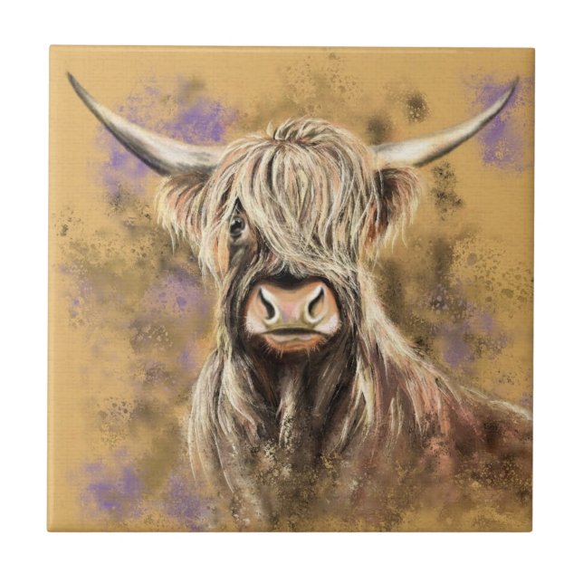 Highland Bull Ceramic Tile - Painting (Front)