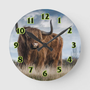 Highland Bull Round Clock