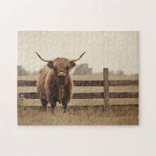 Highland Bull Vintage Style Cattle Jigsaw Puzzle