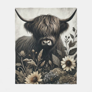 Highland Bull with Sunflower Fleece Blanket