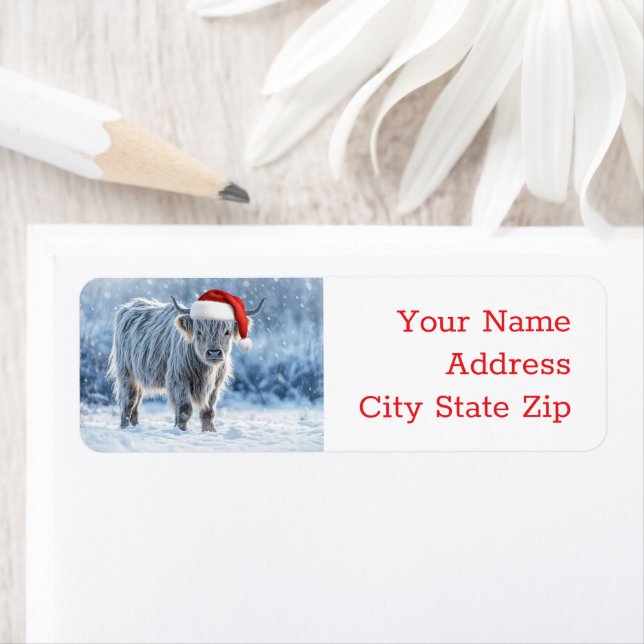 Highland Calf in the Snow Holiday Return Address (Insitu)
