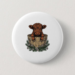 Highland Calf Shirt Vintage Daisy Bucket Art 6 Cm Round Badge