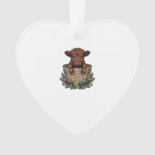 Highland Calf Shirt Vintage Daisy Bucket Art Ornament