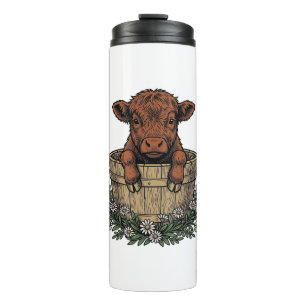 Highland Calf Shirt Vintage Daisy Bucket Art Thermal Tumbler