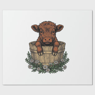 Highland Calf Shirt Vintage Daisy Bucket Art Wrapping Paper