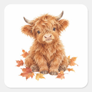 Highland Calf with Autumn Leaves Square Sticker