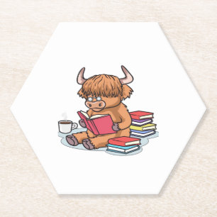Highland Cattle Cow Read Books Drink Coffee Classi Paper Coaster