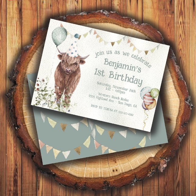 Highland Cow 1st Birthday Party Invitation (Creator Uploaded)