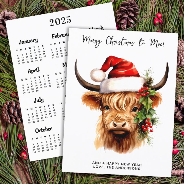 Highland Cow 2025 Calendar Merry Christmas Card (Creator Uploaded)