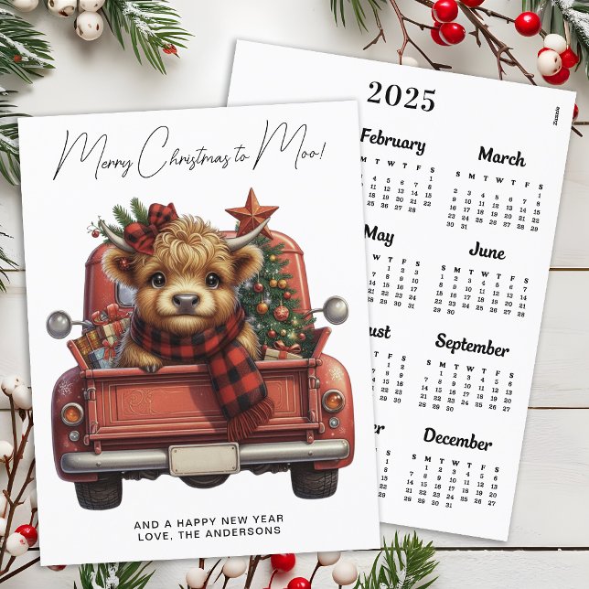 Highland Cow 2025 Calendar Truck Christmas Card (Creator Uploaded)