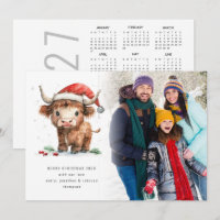 Highland Cow 2027 Calendar Photo Merry Christmas