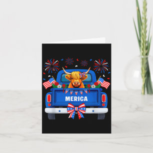 Highland cow 4th of july american flag patriotic card