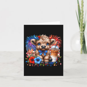 Highland Cow 4th Of July Floral Usa Patriotic Cow  Card