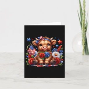 Highland Cow 4th Of July Floral Usa Patriotic Cow  Card