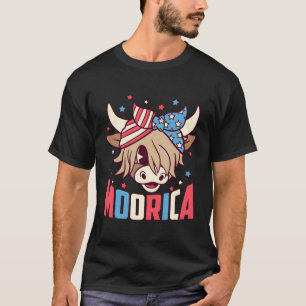 Highland Cow 4Th Of July Moorica Merica Usa Flag F T-Shirt