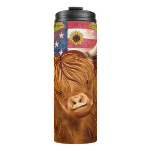 Highland Cow 4th Of July USA Independence Day Thermal Tumbler