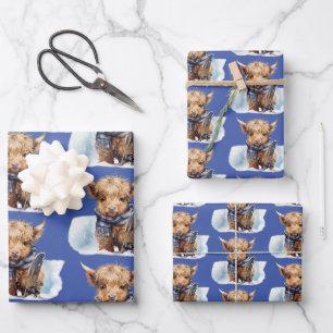 Highland Cow-abunga Wrapping Paper - Blue