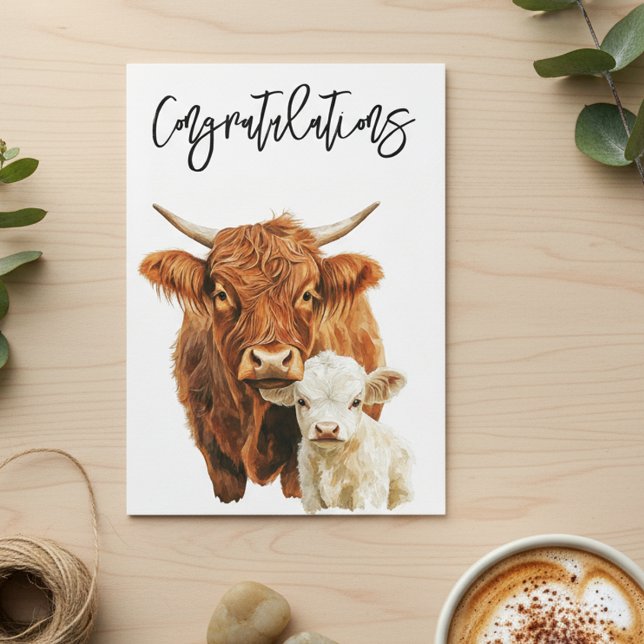 Highland cow and Baby Congratulations Card (Creator Uploaded)