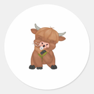 Highland Cow and Dandelion Puff Classic T-Shirt Round Sticker