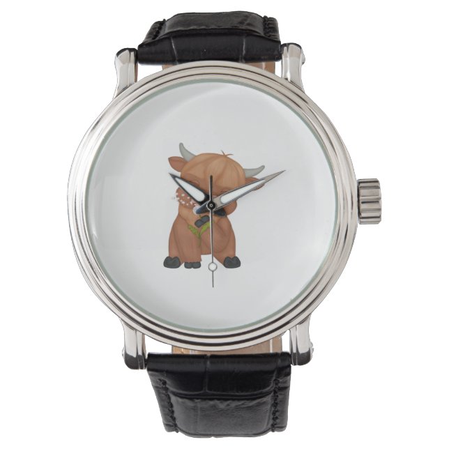 Highland Cow and Dandelion Puff Classic T-Shirt Watch (Front)