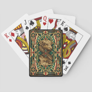 Highland Cow, Art Deco Wildlife Playing Cards