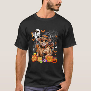 Highland Cow As Witch Drinking Coffee Halloween Bo T-Shirt
