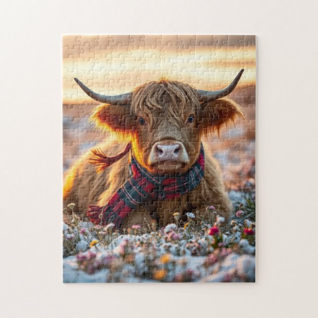 Highland Cow at sunset Jigsaw Puzzle (Vertical)