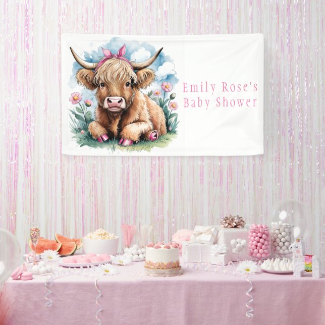 Highland Cow Baby Shower Bliss Girl Banner (Party)