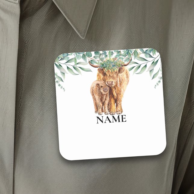Highland Cow Baby Shower Eucalyptus Name Tag (Creator Uploaded)