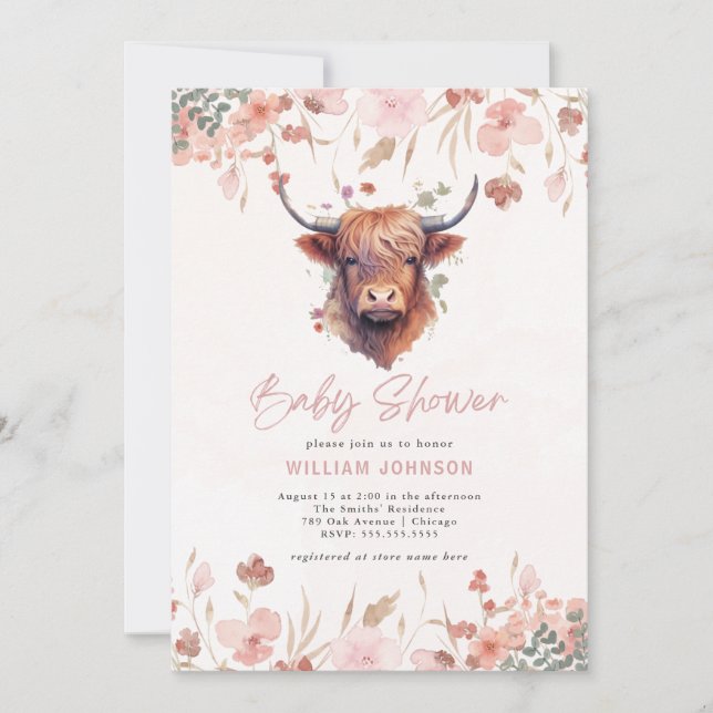 Highland Cow Baby Shower Invitation (Front)