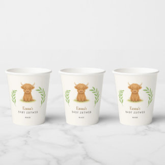 Highland Cow Baby Shower Paper Cups
