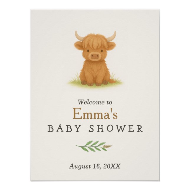 Highland Cow Baby Shower Poster (Front)