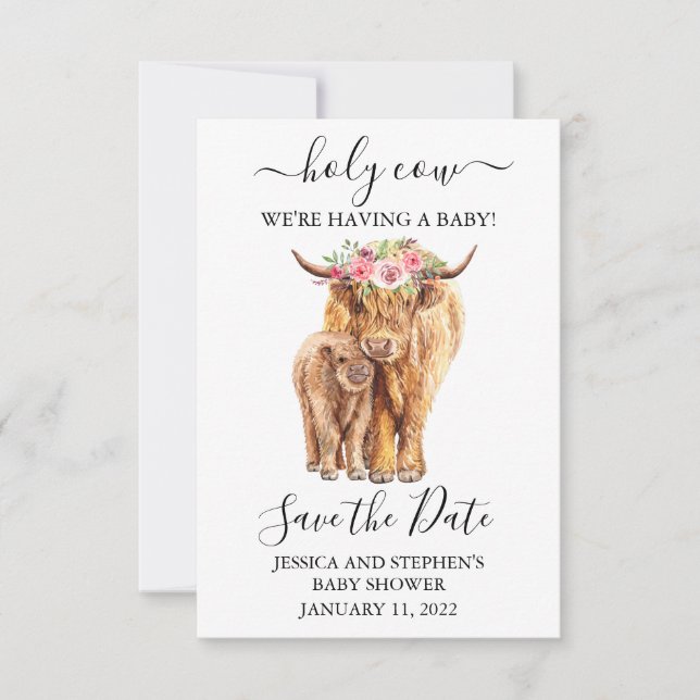 Highland Cow Baby Shower Save the Date  (Front)