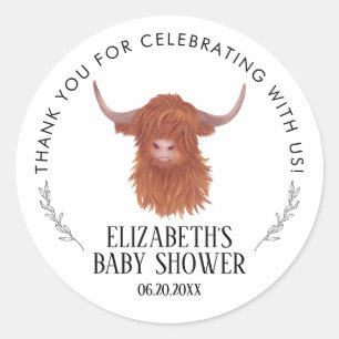 Highland Cow Baby Shower Thank You Classic Round Sticker
