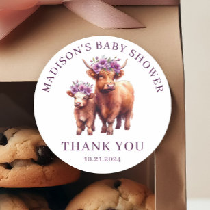 Highland Cow Baby Shower Thank You Classic Round Sticker