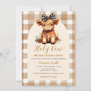Highland Cow Baby Shower with Bow Gingham Floral Invitation